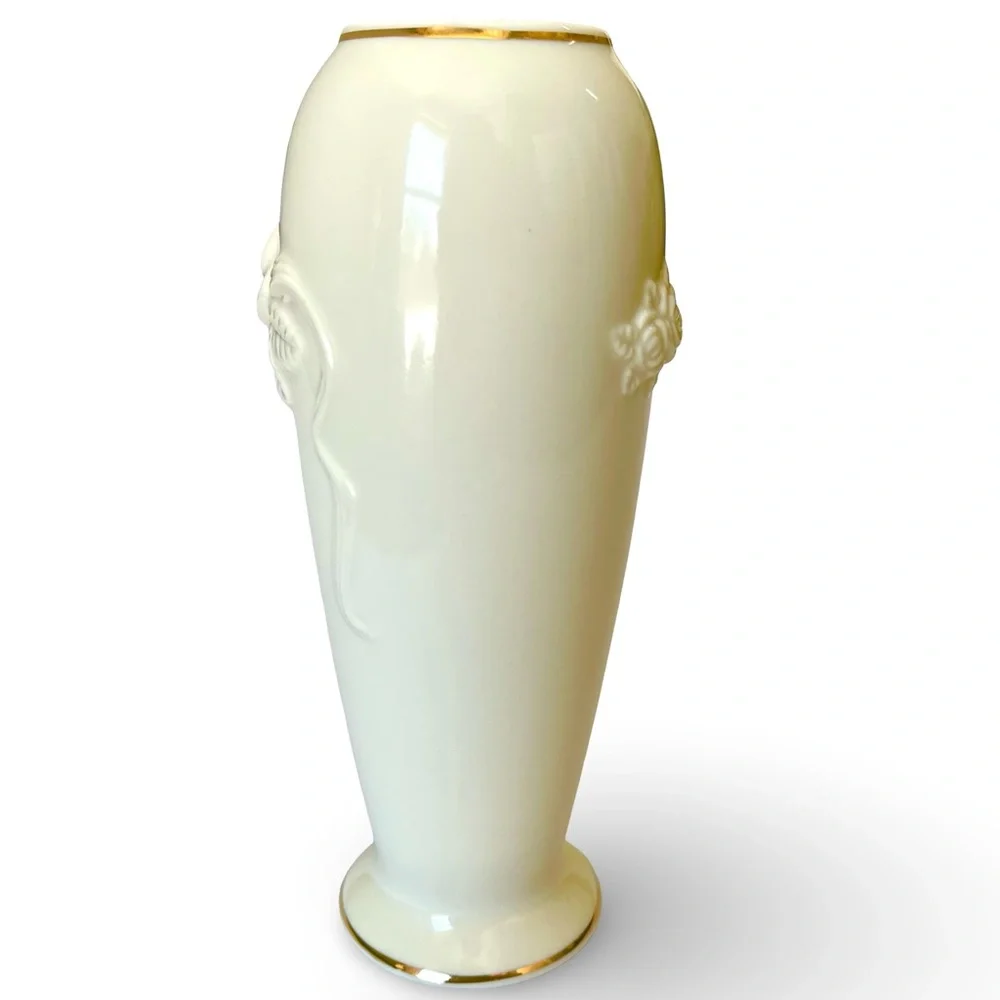 80’s Lenox Rose Blossom Cream Porcelain Bud Vase 24K Gold Trim